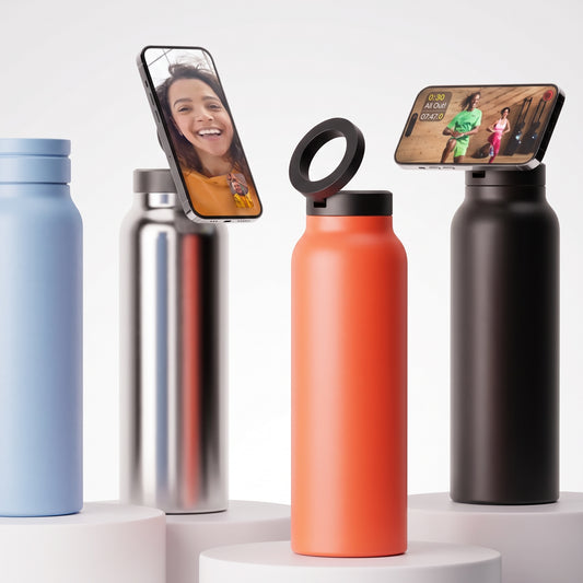 24oz Stainless Steel Magnetic Phone Holder Water Bottle, Vacuum Insulated Cup, Portable Waterproof Drink Tumbler